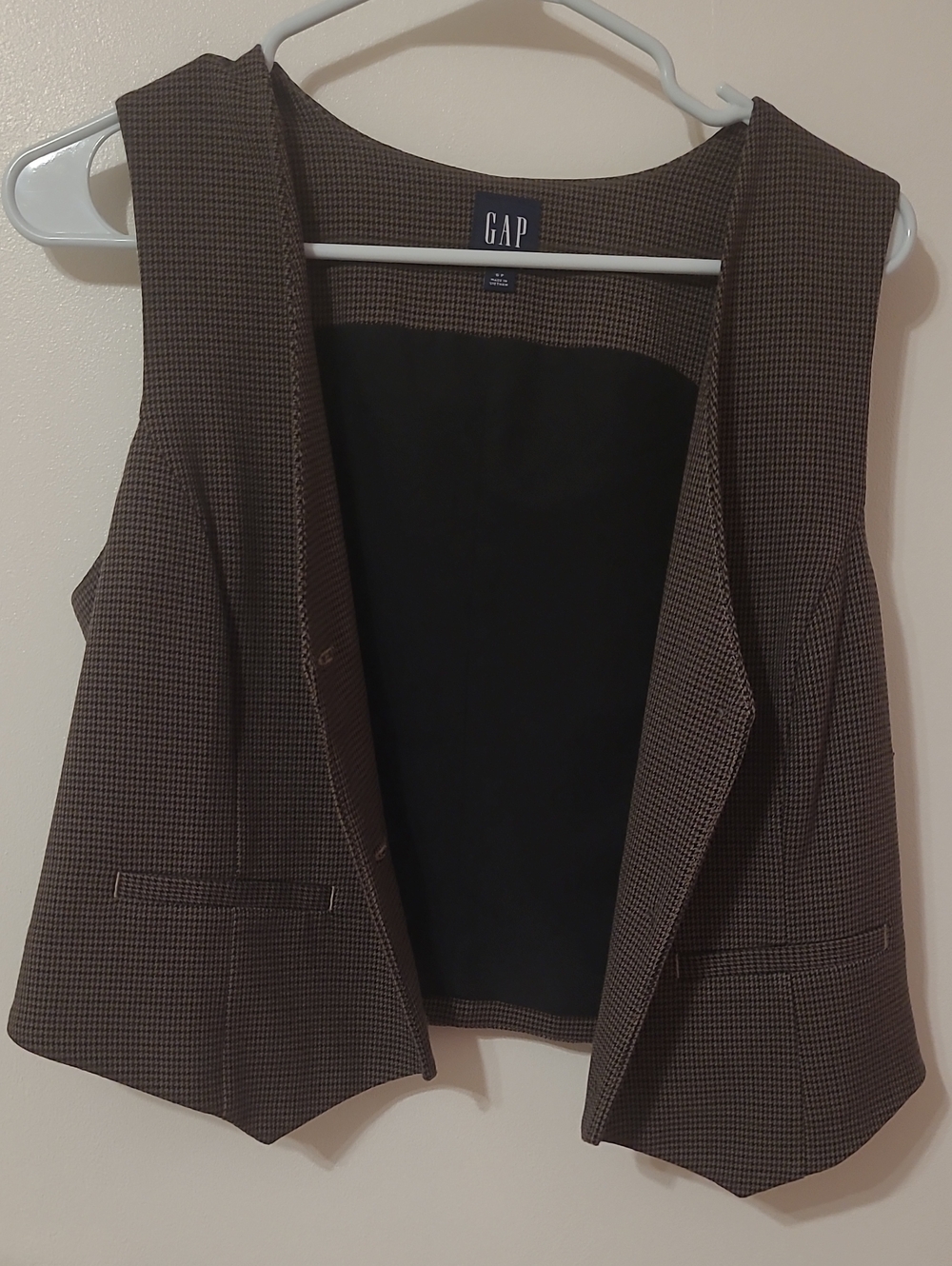 GAP Brown Micro-Check Sleeveless Blazer Vest
